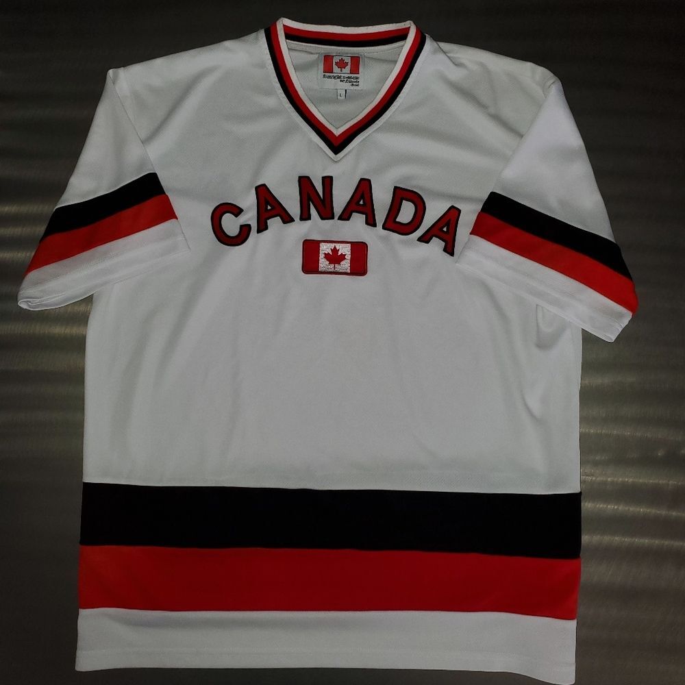 Sunright Hockey Jersey Emproidered Team Canada Flag Red Black White Men Large